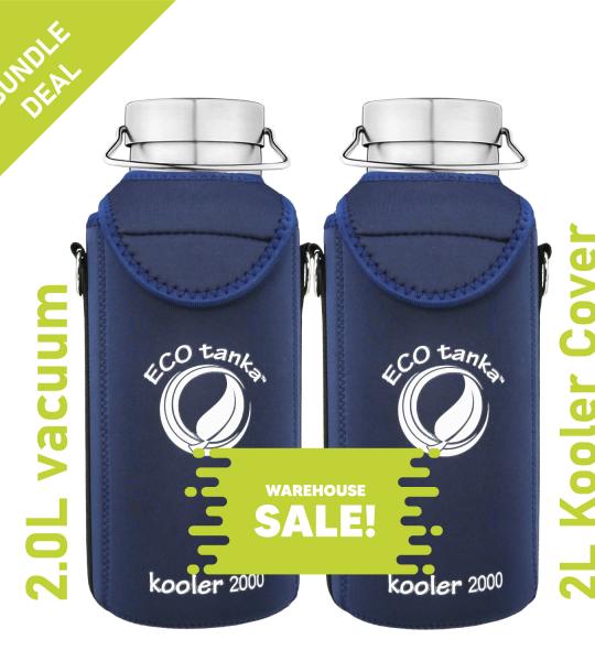 COMBO thermoTANKA 2.0L with Mega S.S. Lid _ 2 Bottles 2 Kooler Covers (Dark Blue)
